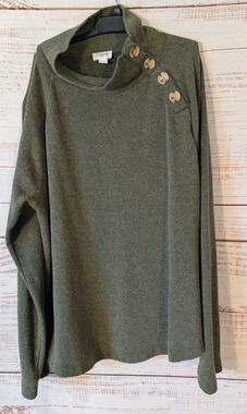 J Crew Womens Medium Olive Green Side Button Mock Neck Long Sleeve Sweater Top